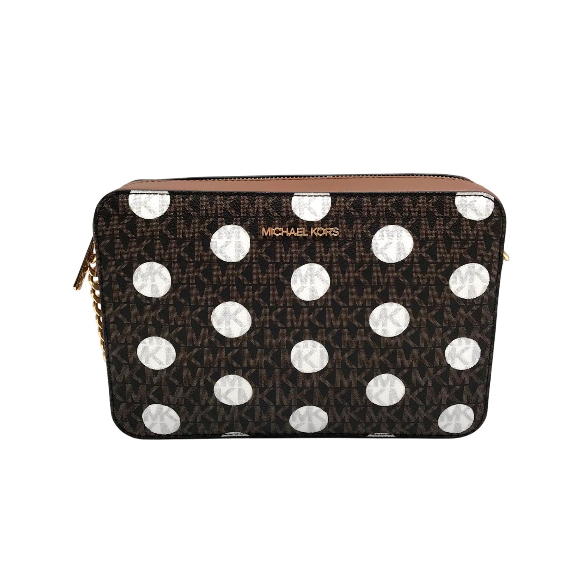 Michael Kors Brown Coated Canvas Jet Set Polkadot Crossbody Bag