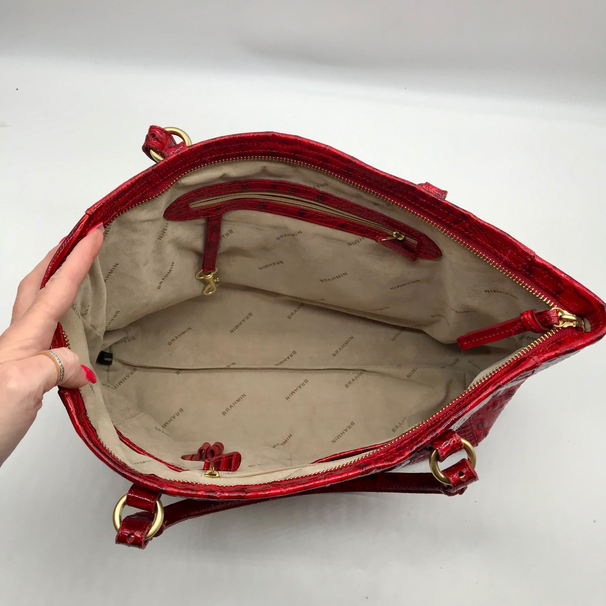 Brahmin Regal Red Mebourne Croc Embossed Asher Tote