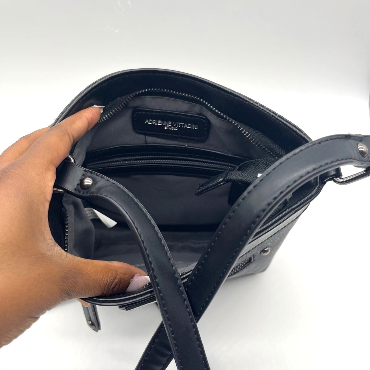 Adrenne Vittadini Black Coated Canvas Shoulder Bag