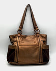 B. Makowsky Metallic Brown Glove Leather Columbia Studded Shopper Bag