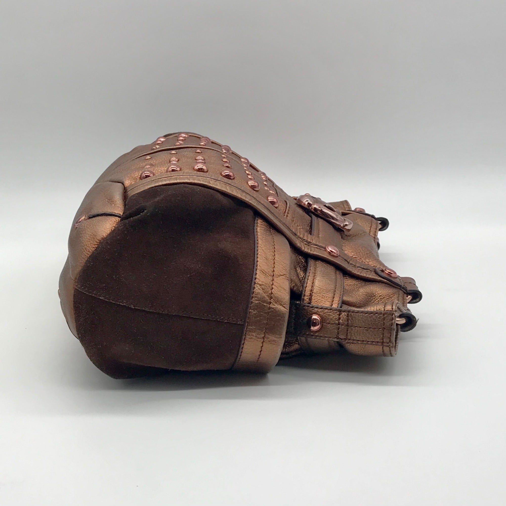 B. Makowsky Metallic Brown Glove Leather Columbia Studded Shopper Bag