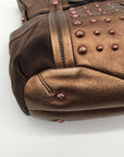 B. Makowsky Metallic Brown Glove Leather Columbia Studded Shopper Bag