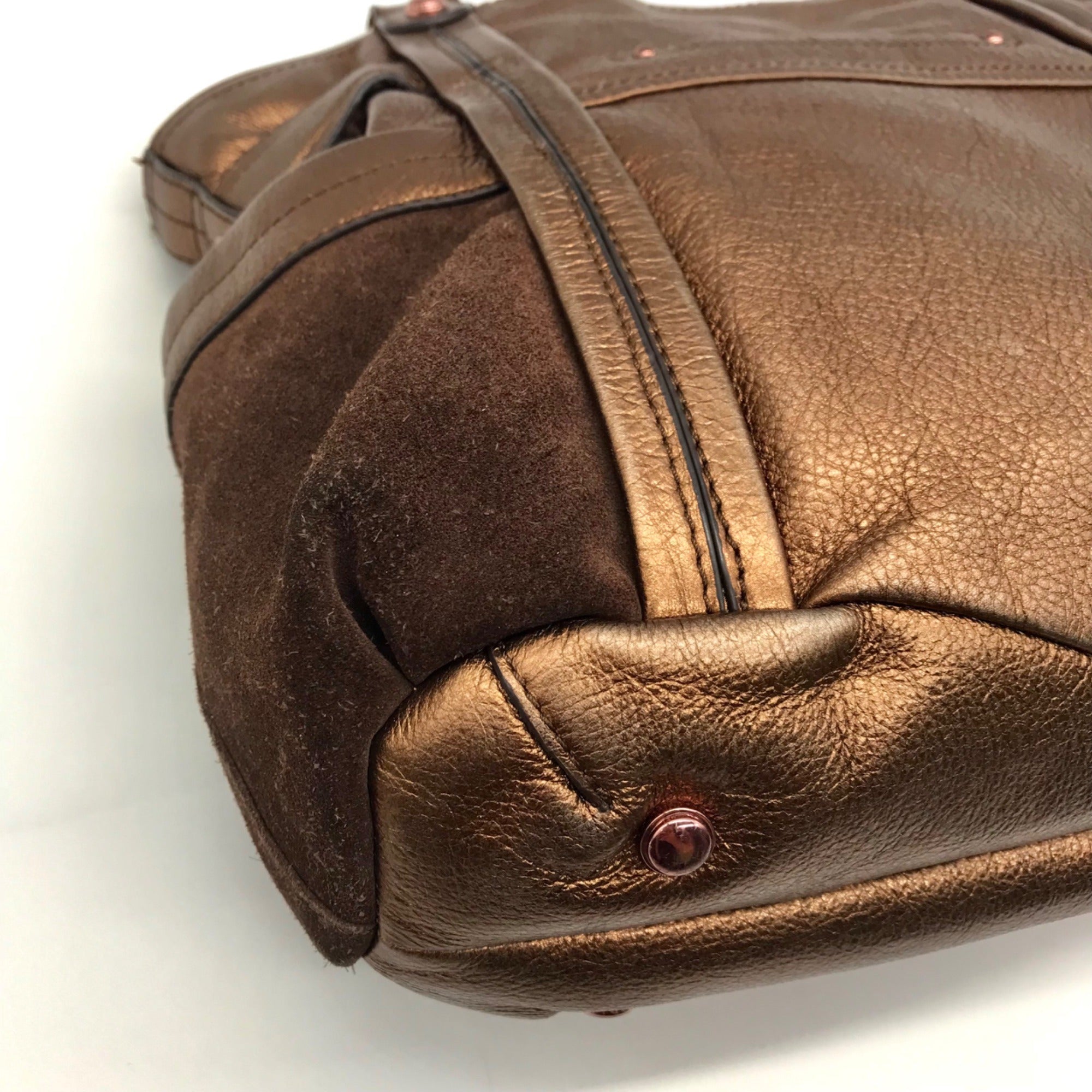 B. Makowsky Metallic Brown Glove Leather Columbia Studded Shopper Bag