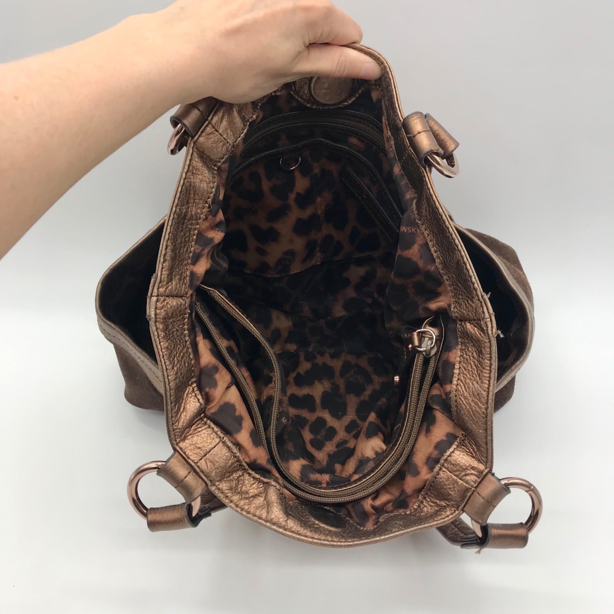 B. Makowsky Metallic Brown Glove Leather Columbia Studded Shopper Bag