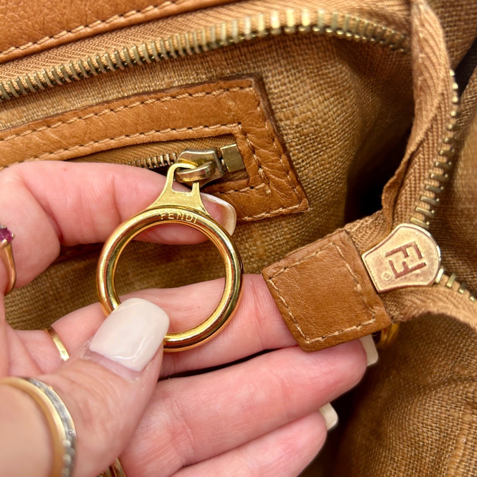 Fendi Brown Leather Devil Shoulder Bag