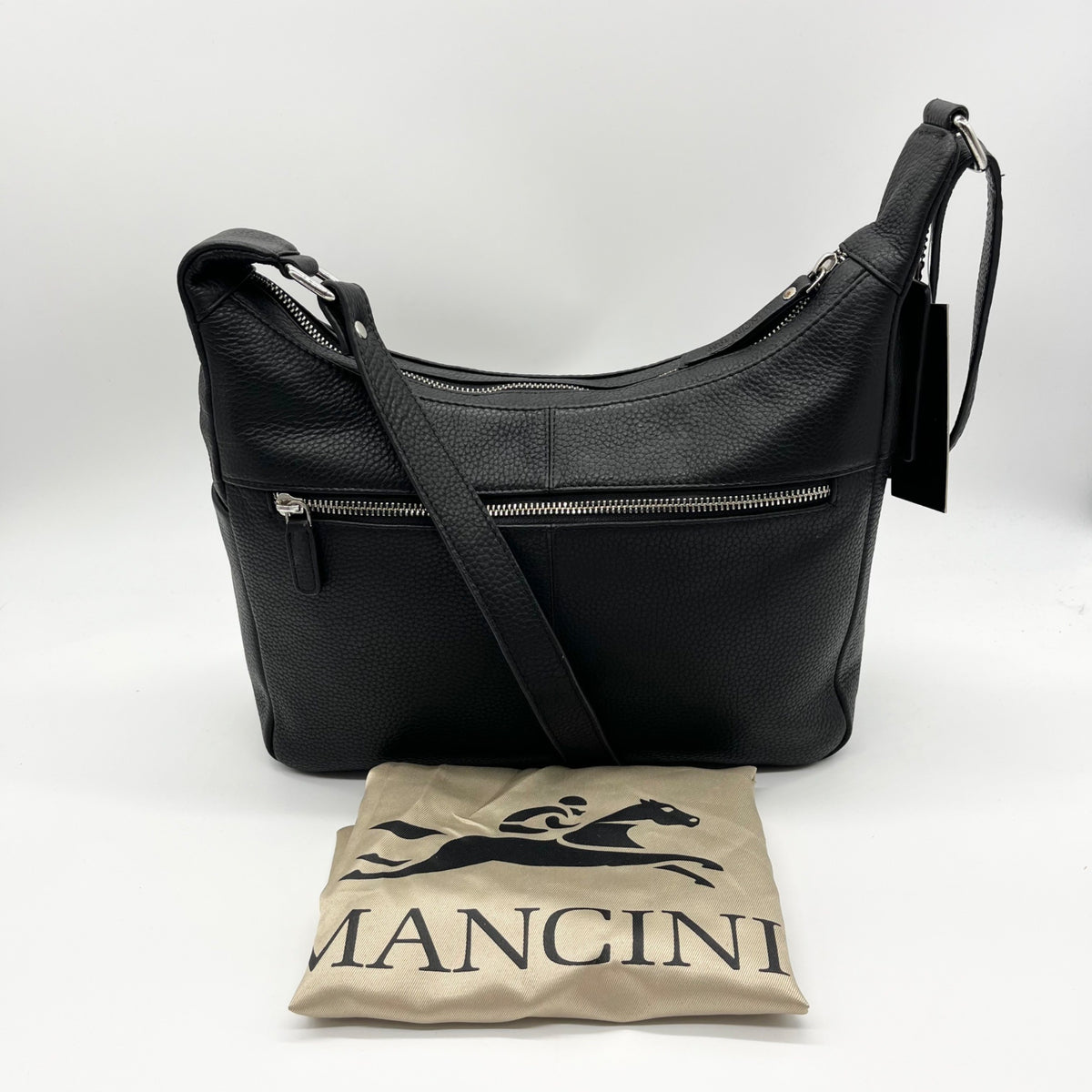 Mancini Black Pebbled Leather June Crossbody Bag