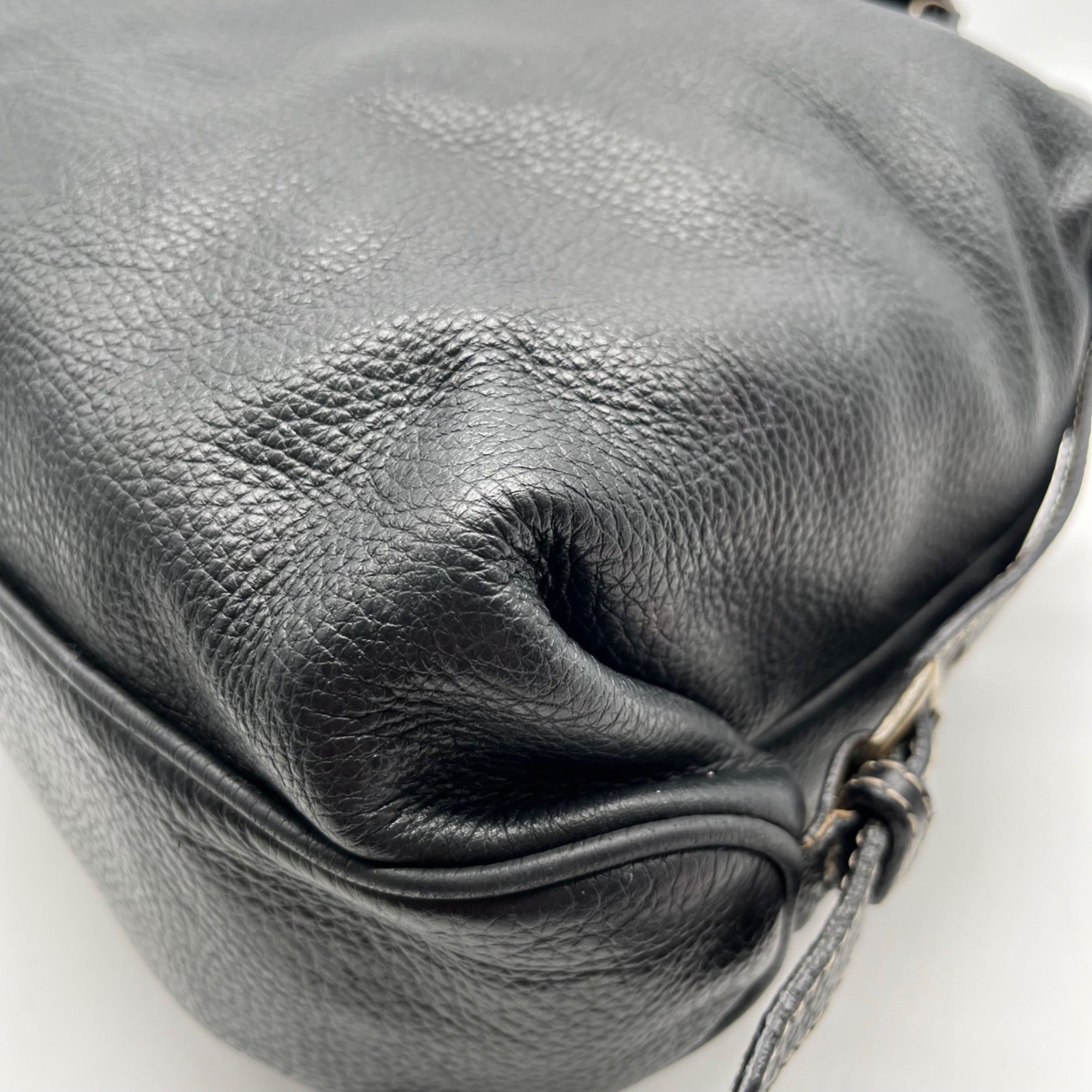 Pulicati Black Pebbled Leather Convertible Satchel Bag