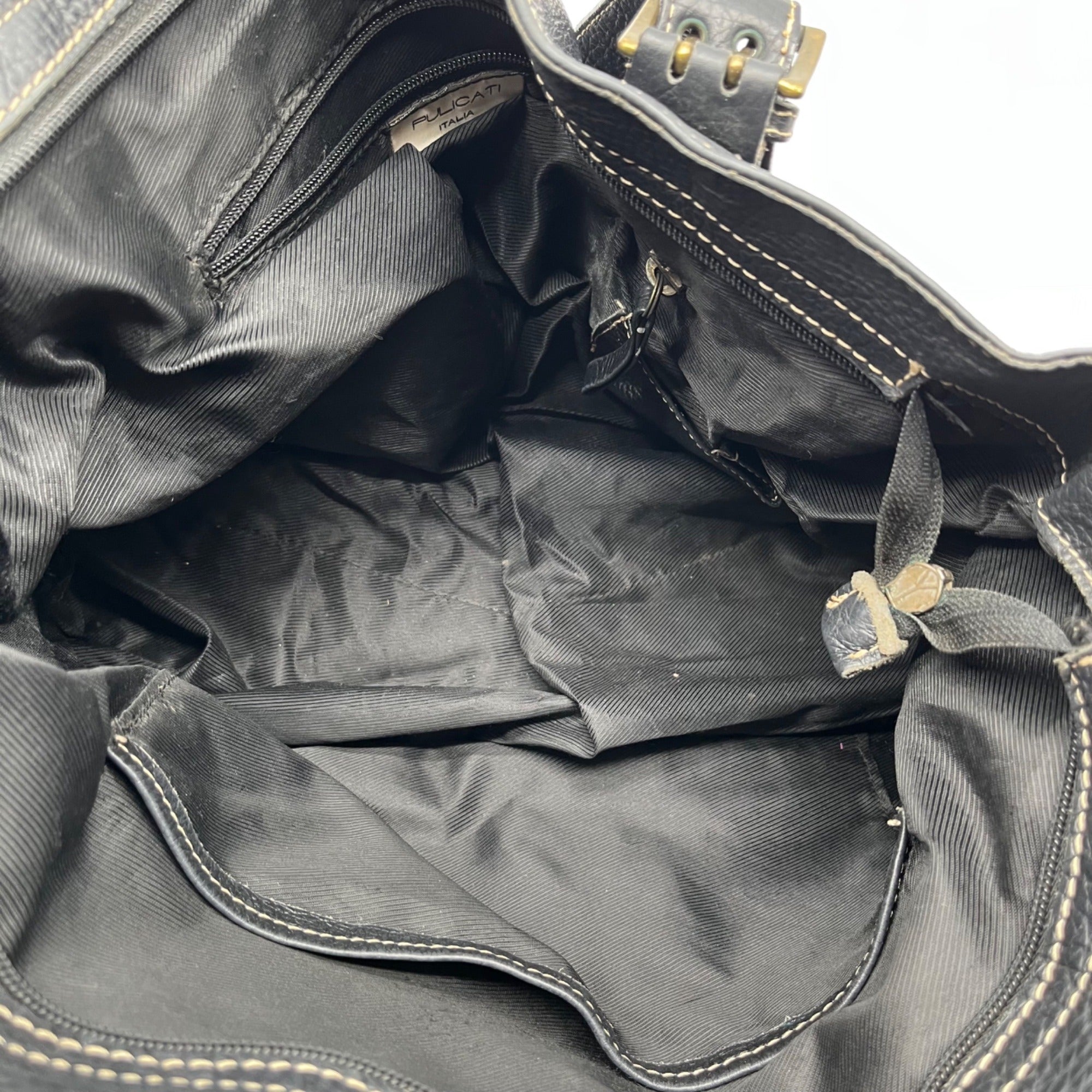 Pulicati Black Pebbled Leather Convertible Satchel Bag