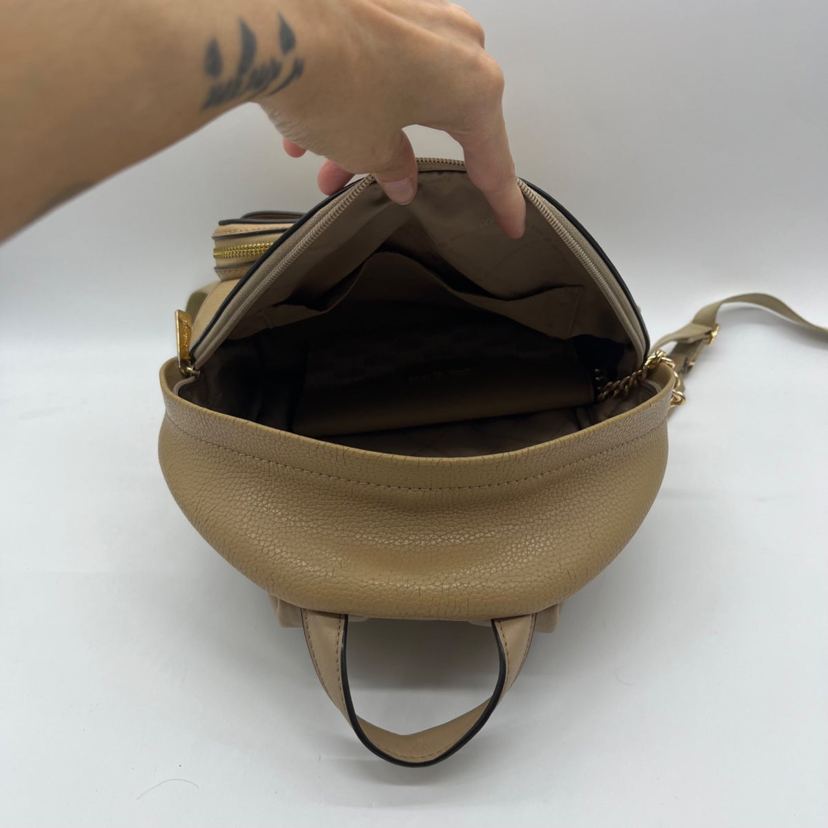 Michael Kors Tan Pebbled Leather Backpack And Pouch