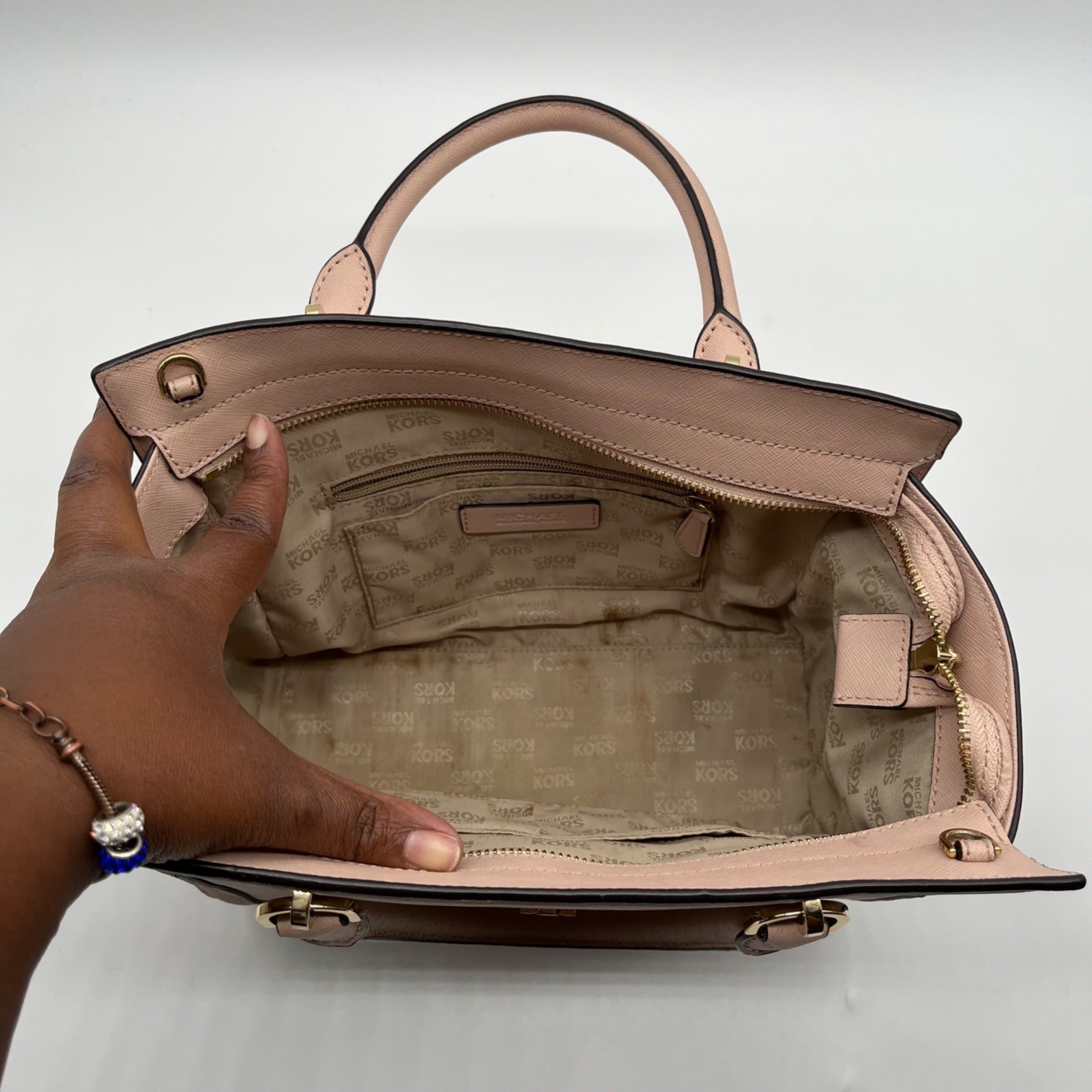 Michael Kors Pink Saffiano Leather Tina TZ Satchel Bag