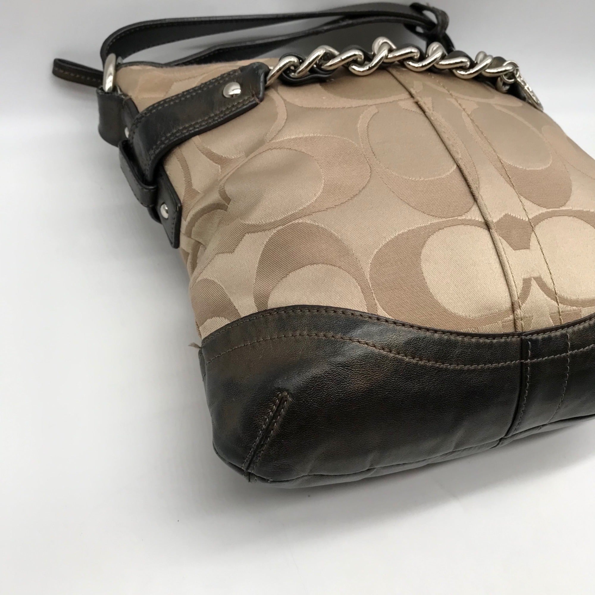 Coach Khaki Monogram Sateen Chain Crossbody Bag F19730