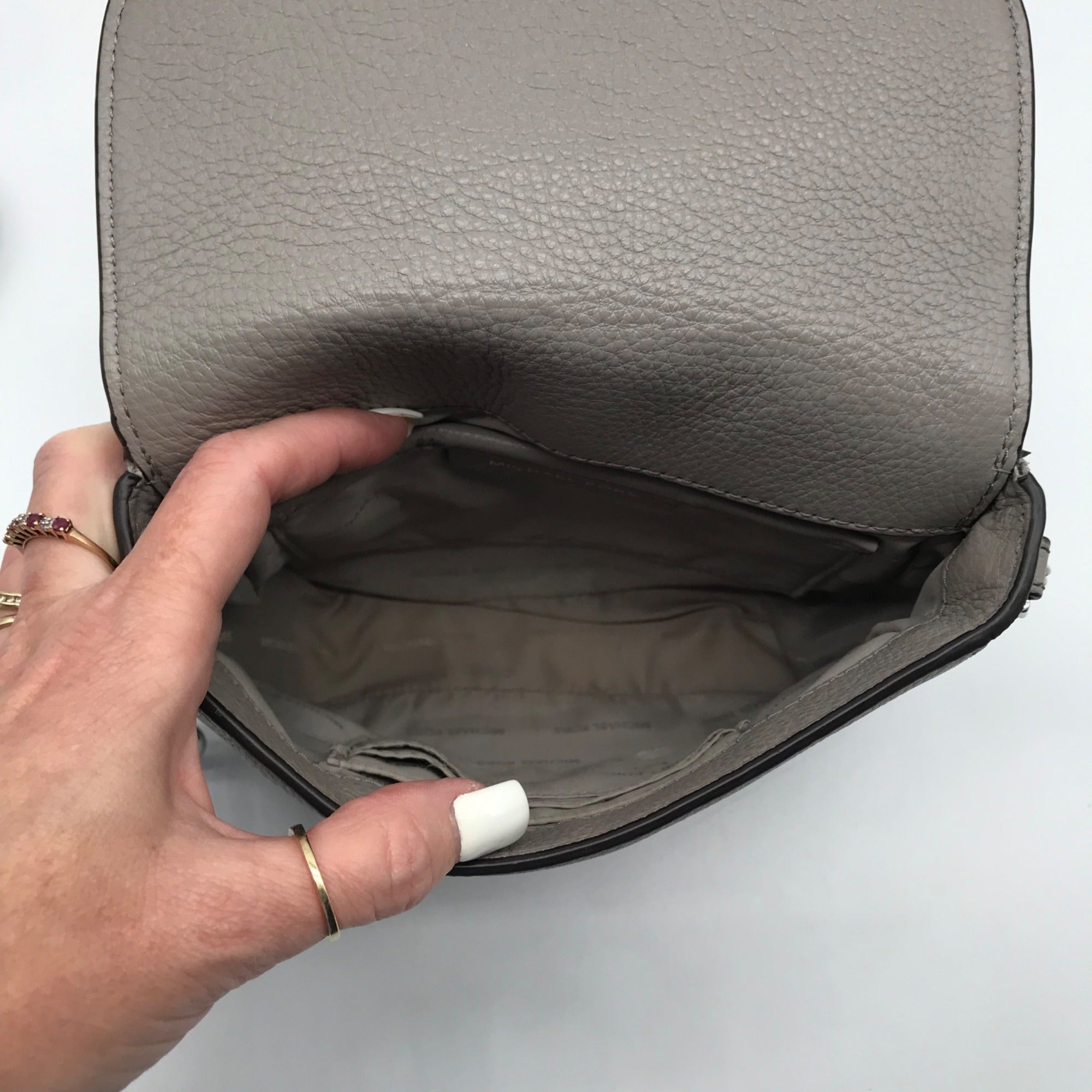 Michael Kors Gray Pebbled Leather Mott Crossbody Bag
