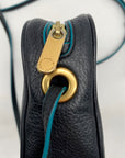 Marc By Marc Jacobs Black and Teal Trim Pebbled Leather Sally Crossbody