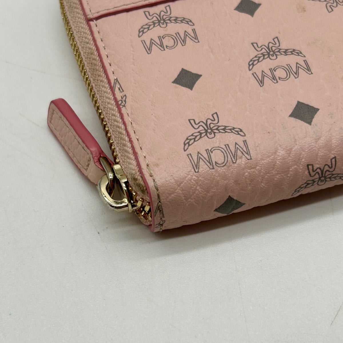 MCM Pink Aren Large Zip-Around Clutch Wallet