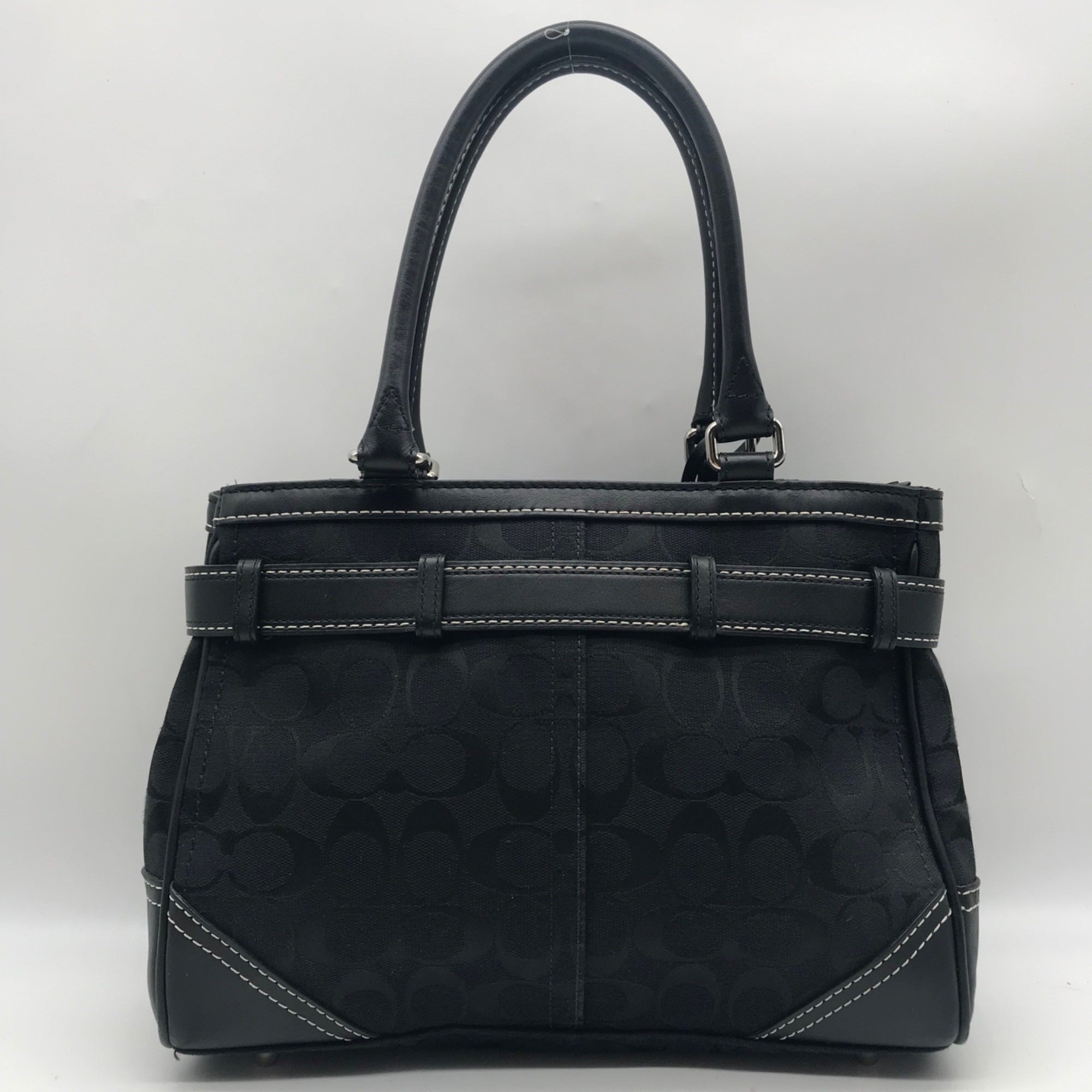 Coach Black Signature Canvas Hampton Belted Satchel Bag