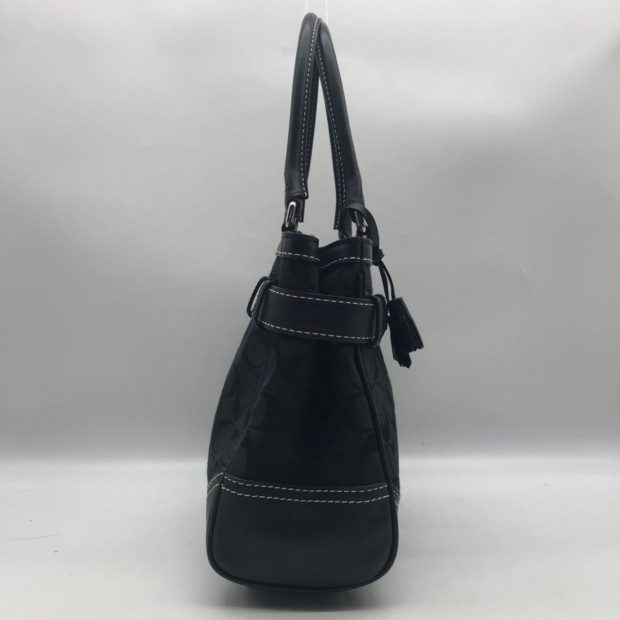 Coach Black Signature Canvas Hampton Belted Satchel Bag