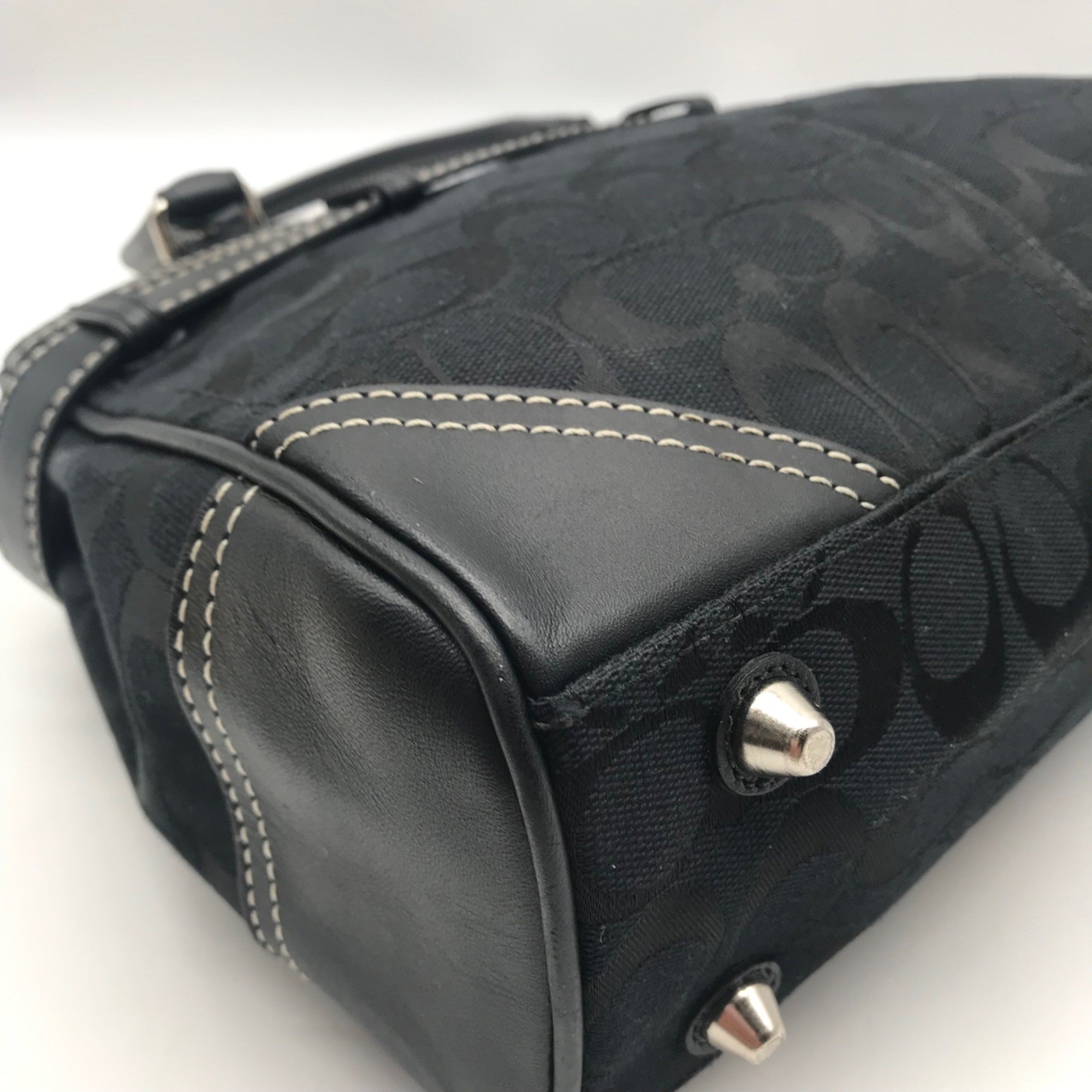 Coach Black Signature Canvas Hampton Belted Satchel Bag