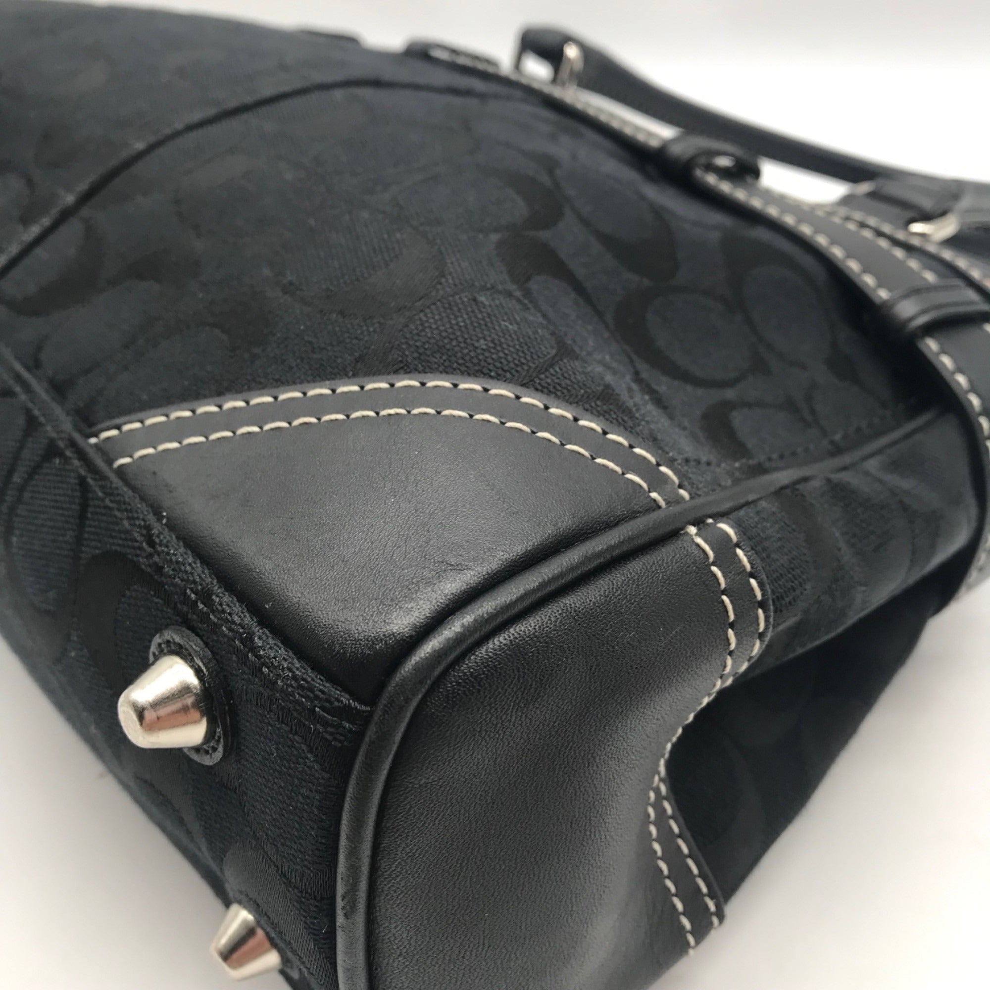 Coach Black Signature Canvas Hampton Belted Satchel Bag