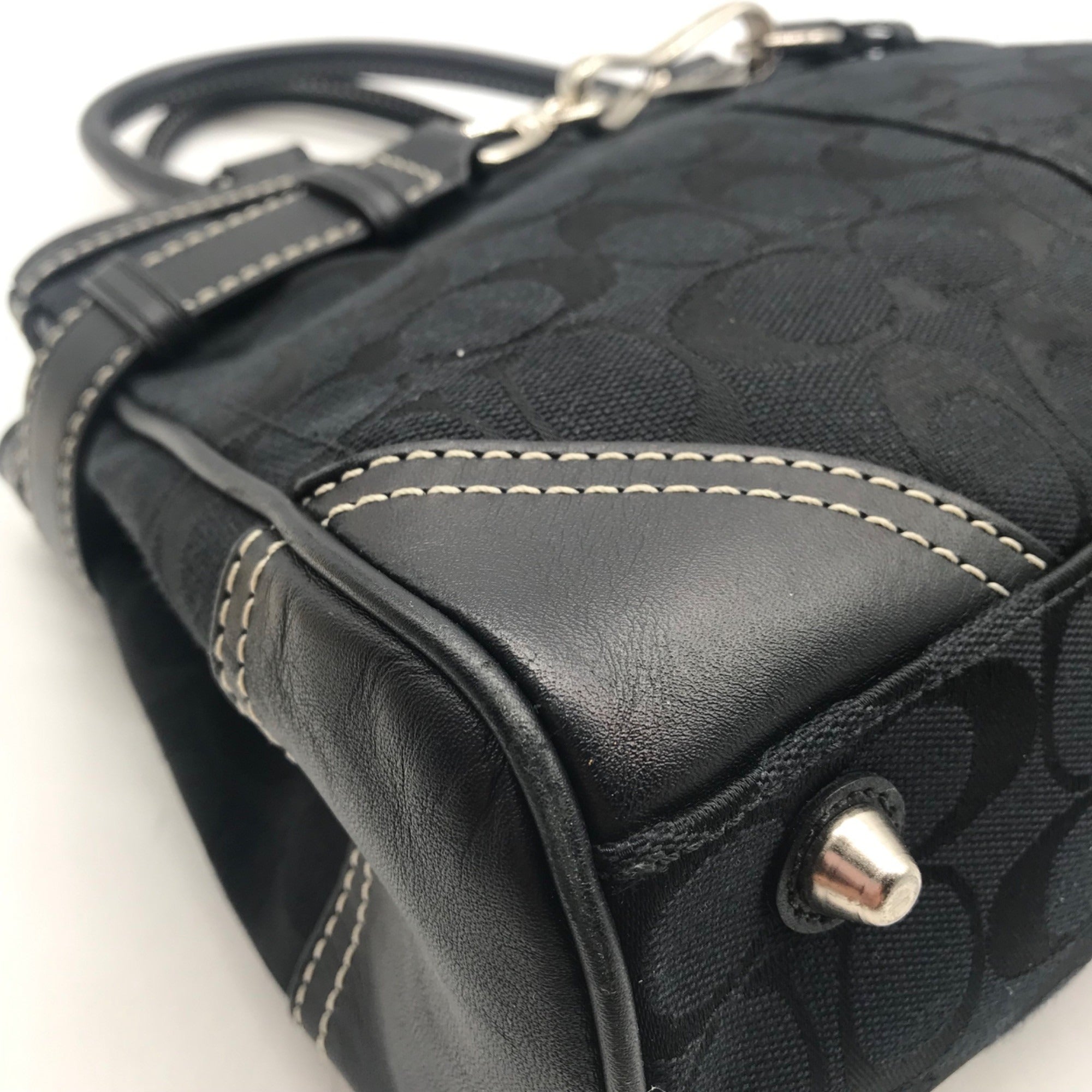Coach Black Signature Canvas Hampton Belted Satchel Bag