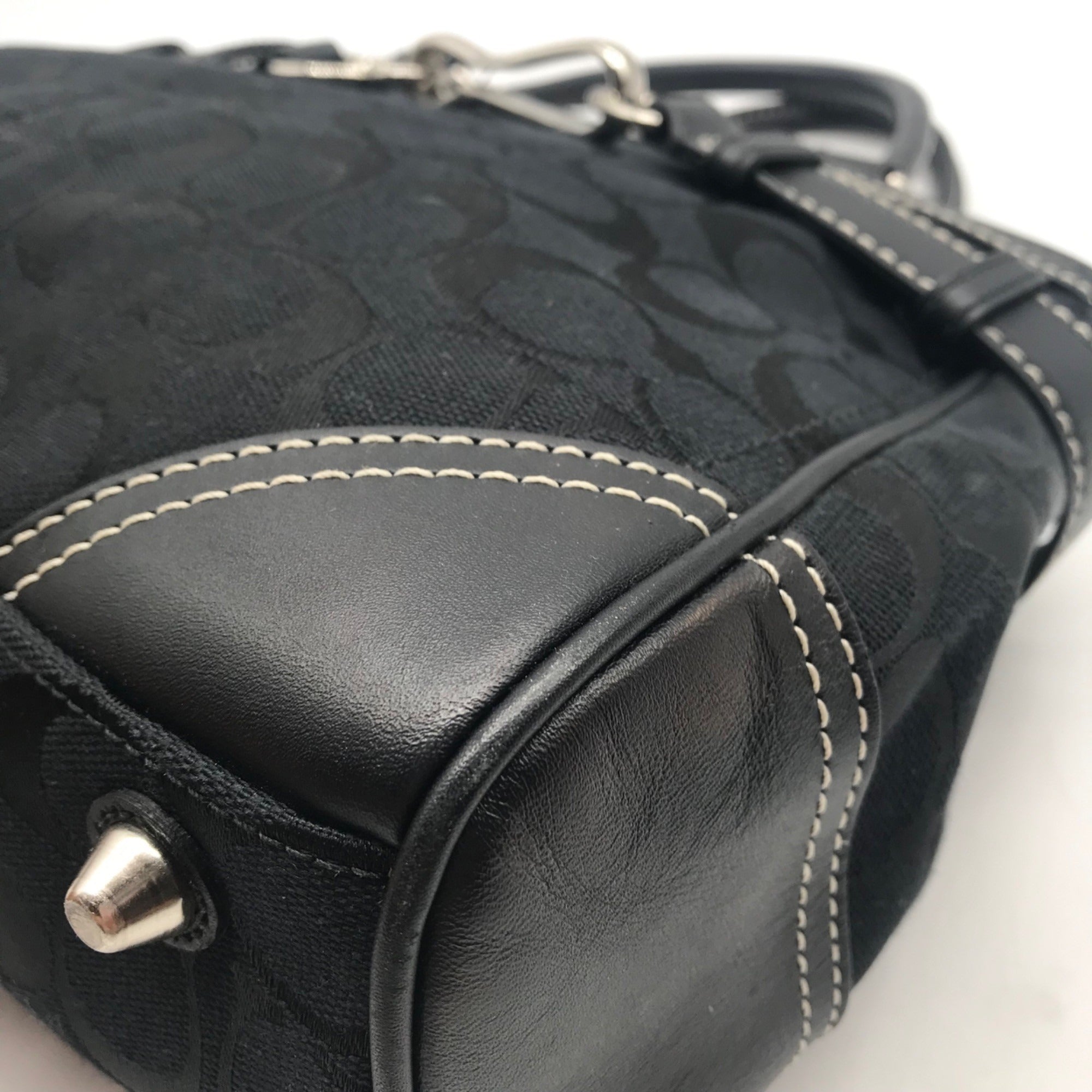 Coach Black Signature Canvas Hampton Belted Satchel Bag