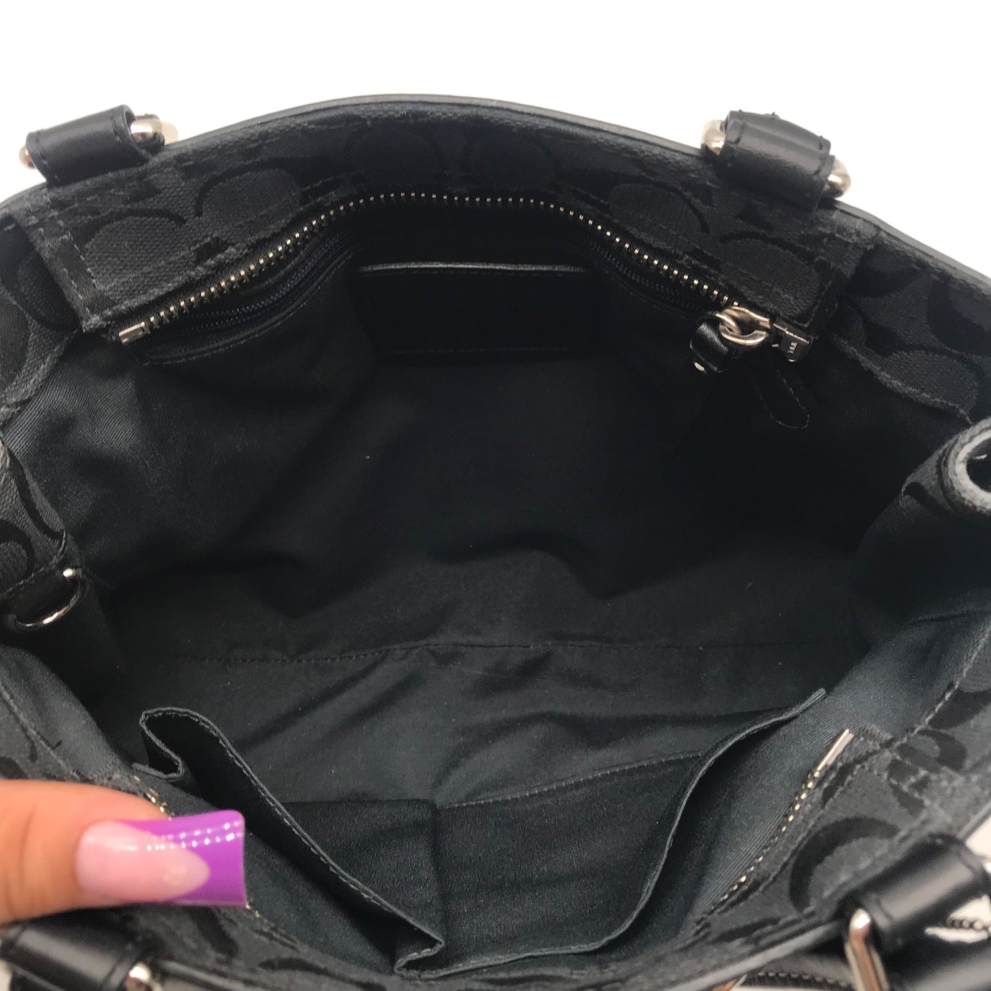 Coach Black Signature Canvas Hampton Belted Satchel Bag