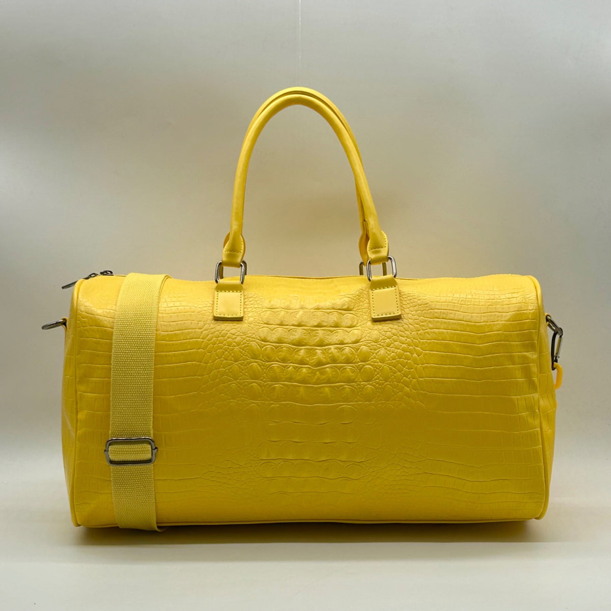 Privata Yellow Croc-EmbossedTravel Duffel Bag