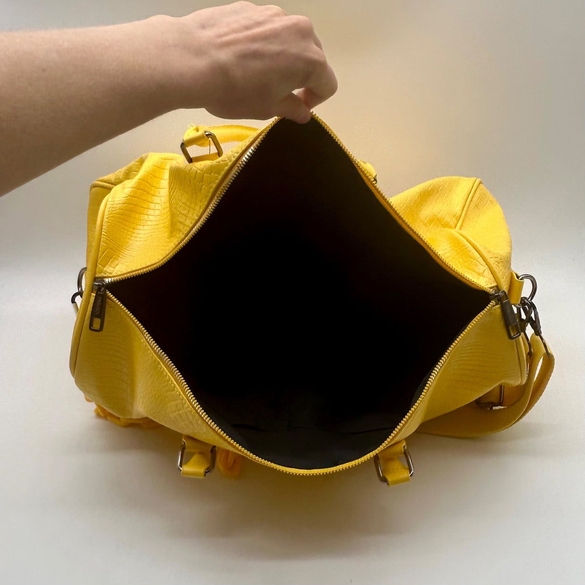 Privata Yellow Croc-EmbossedTravel Duffel Bag