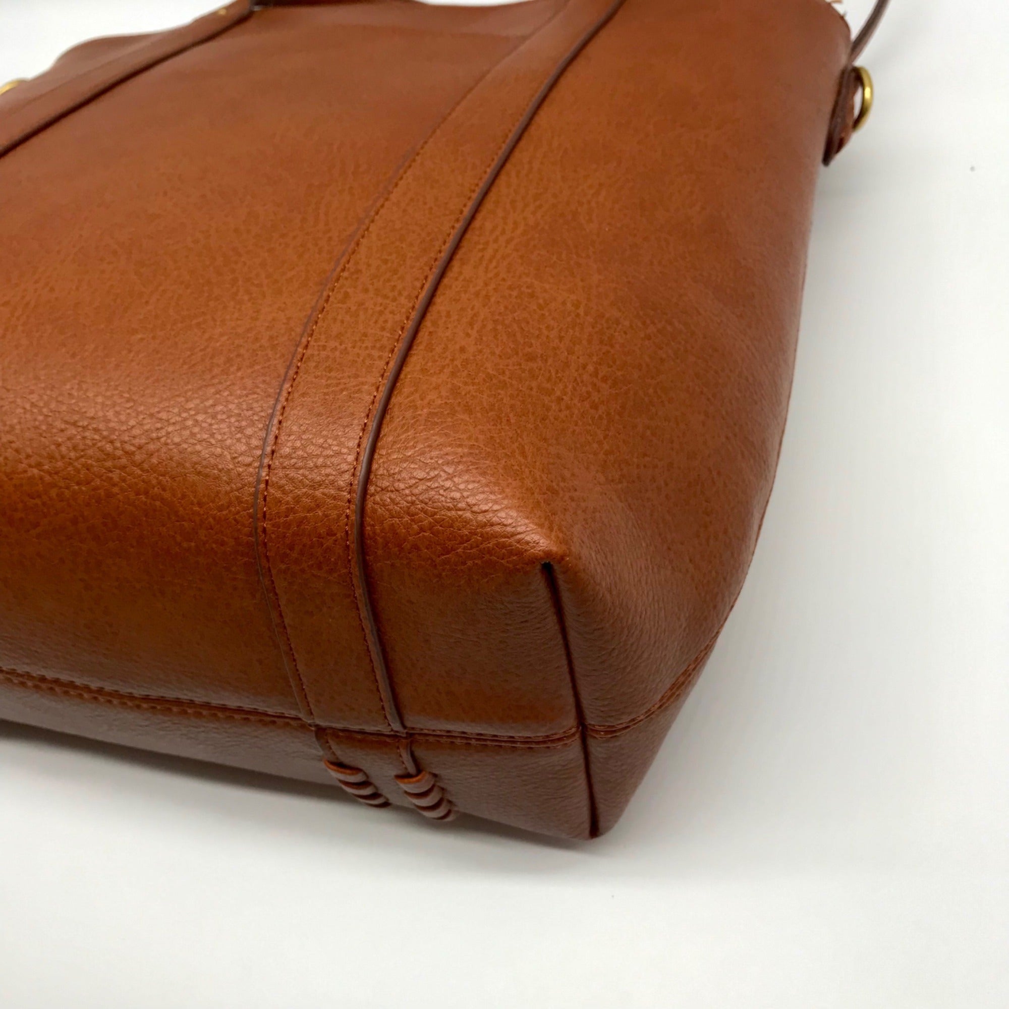 Style &amp; Co Brown Faux Leather Whip-Stitch Medium Tote Crossbody Bag