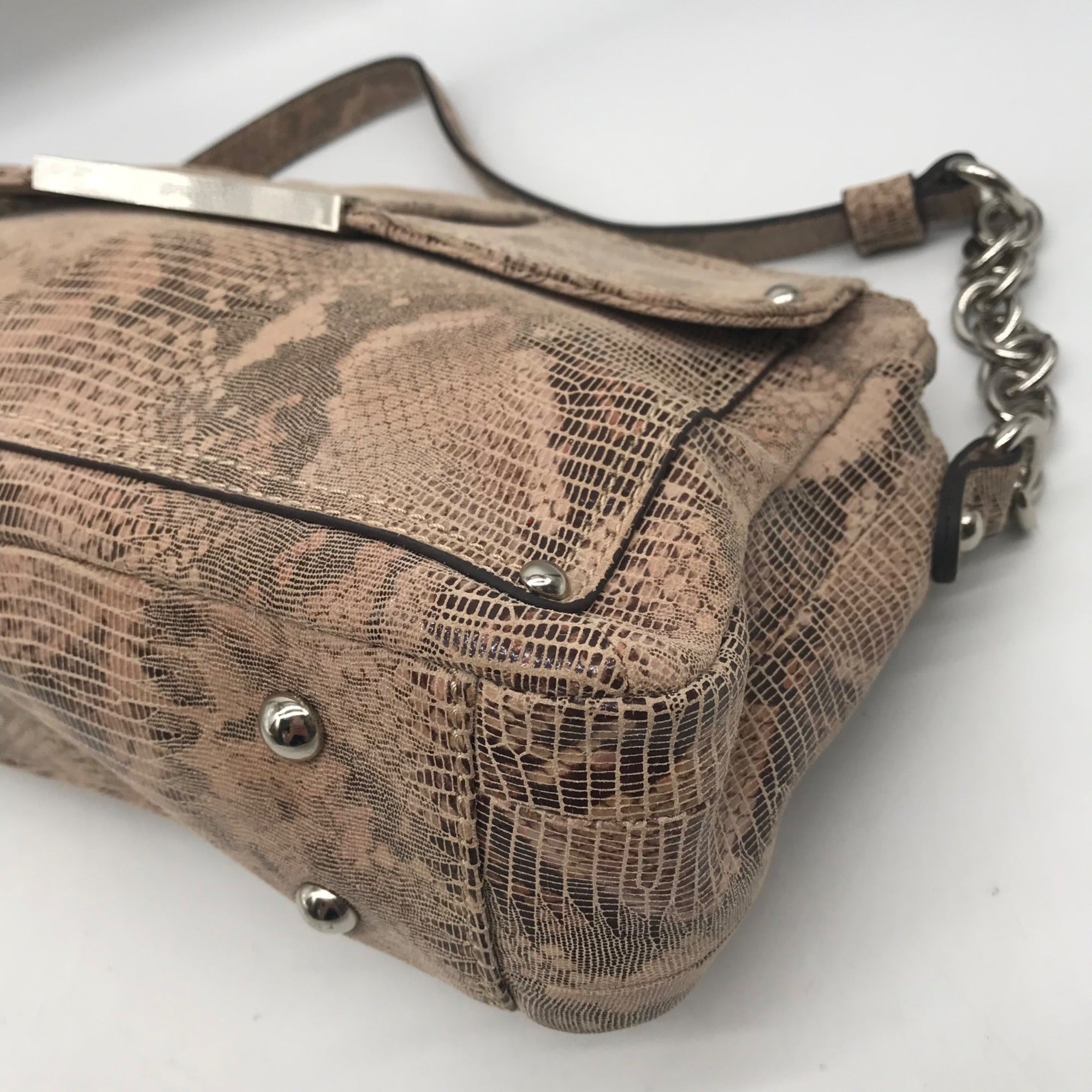 B. Makowsky Tan Snake Embossed Triple Compartment Shoulder Bag