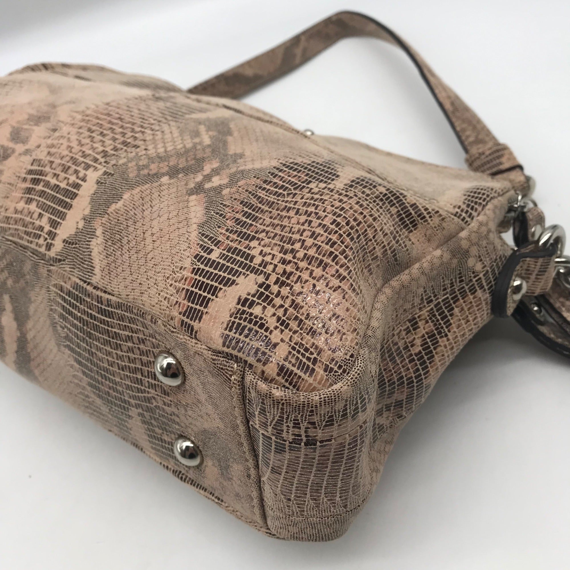 B. Makowsky Tan Snake Embossed Triple Compartment Shoulder Bag