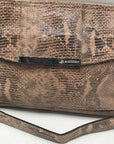 B. Makowsky Tan Snake Embossed Triple Compartment Shoulder Bag