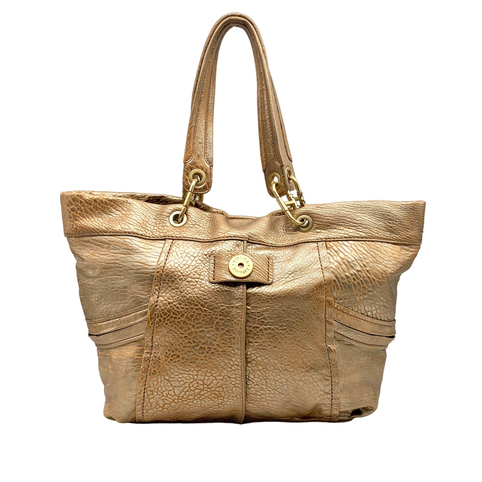 Kipling Metallic Gold Leather Celia Shopper Hobo