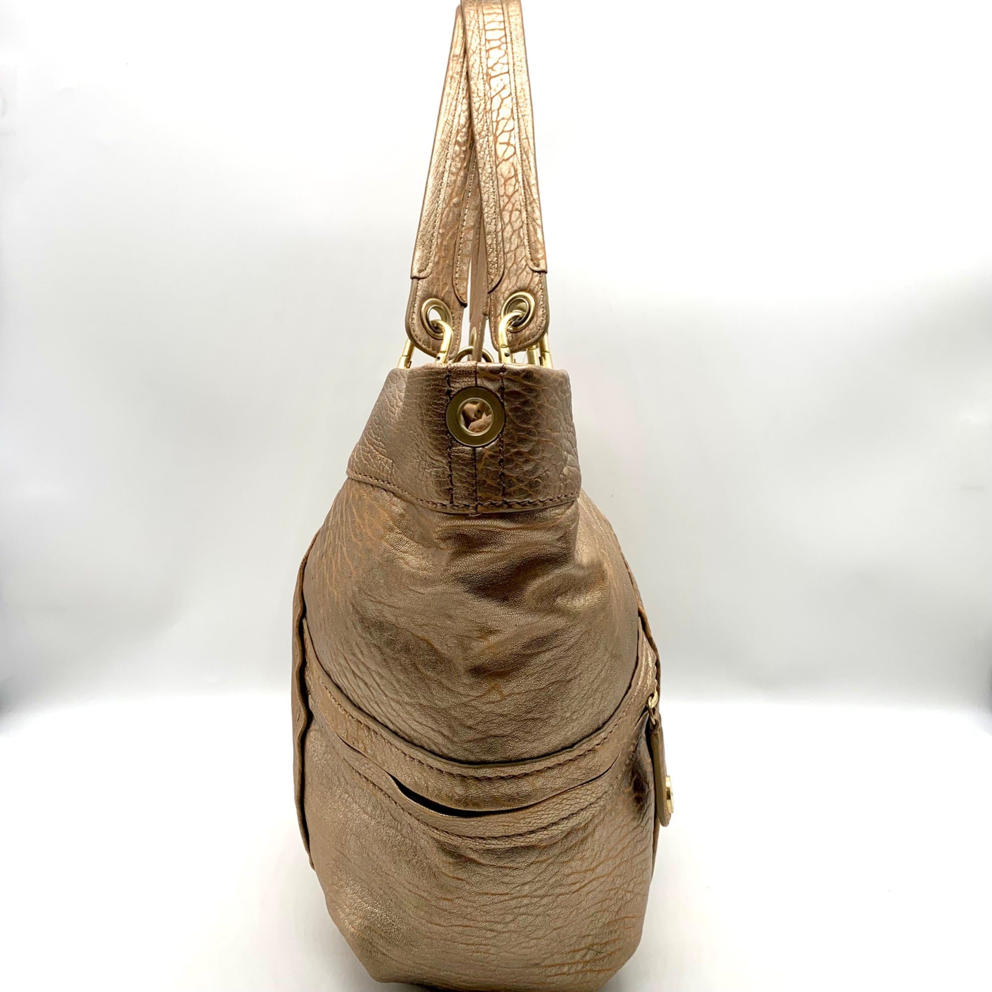 Kipling Metallic Gold Leather Celia Shopper Hobo