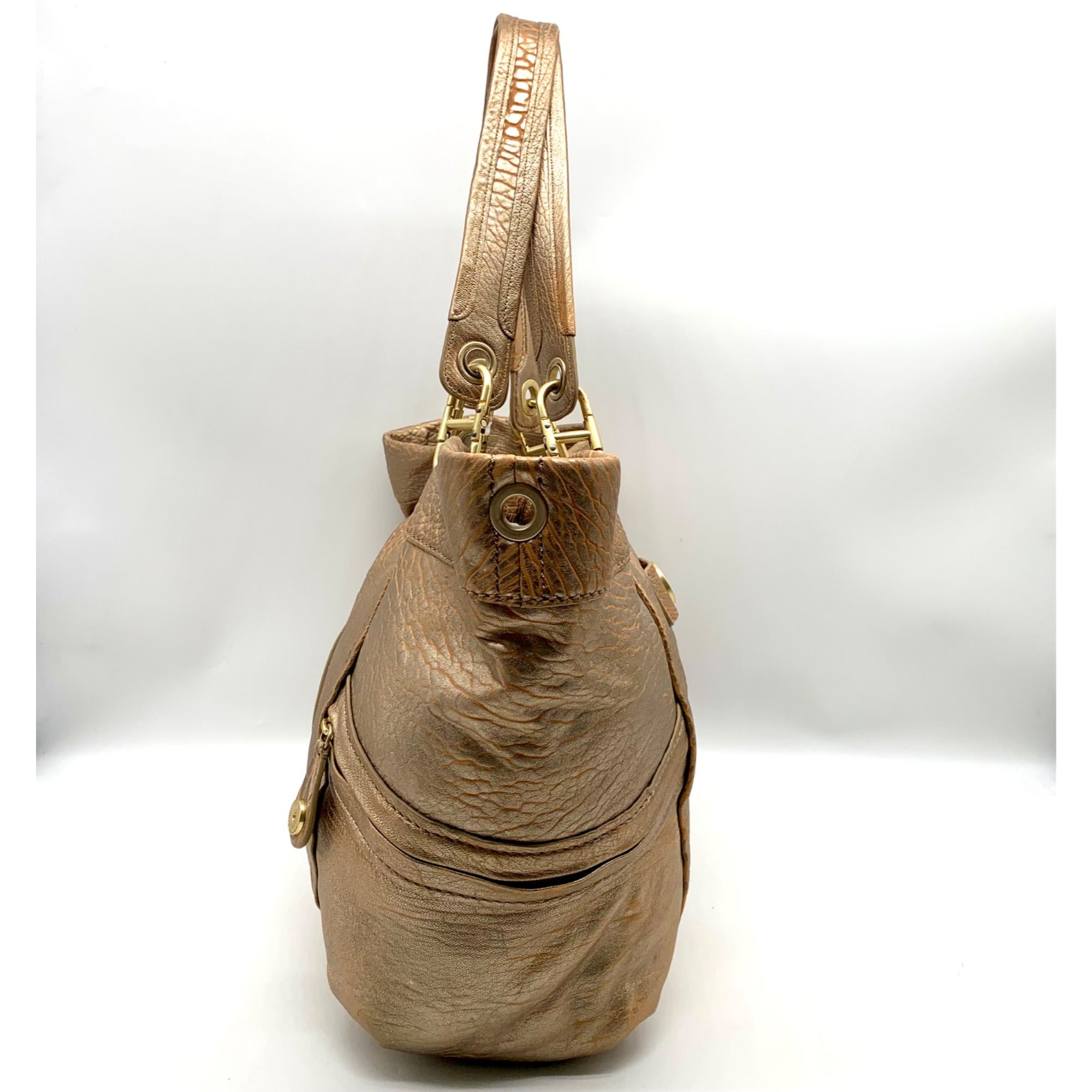 Kipling Metallic Gold Leather Celia Shopper Hobo