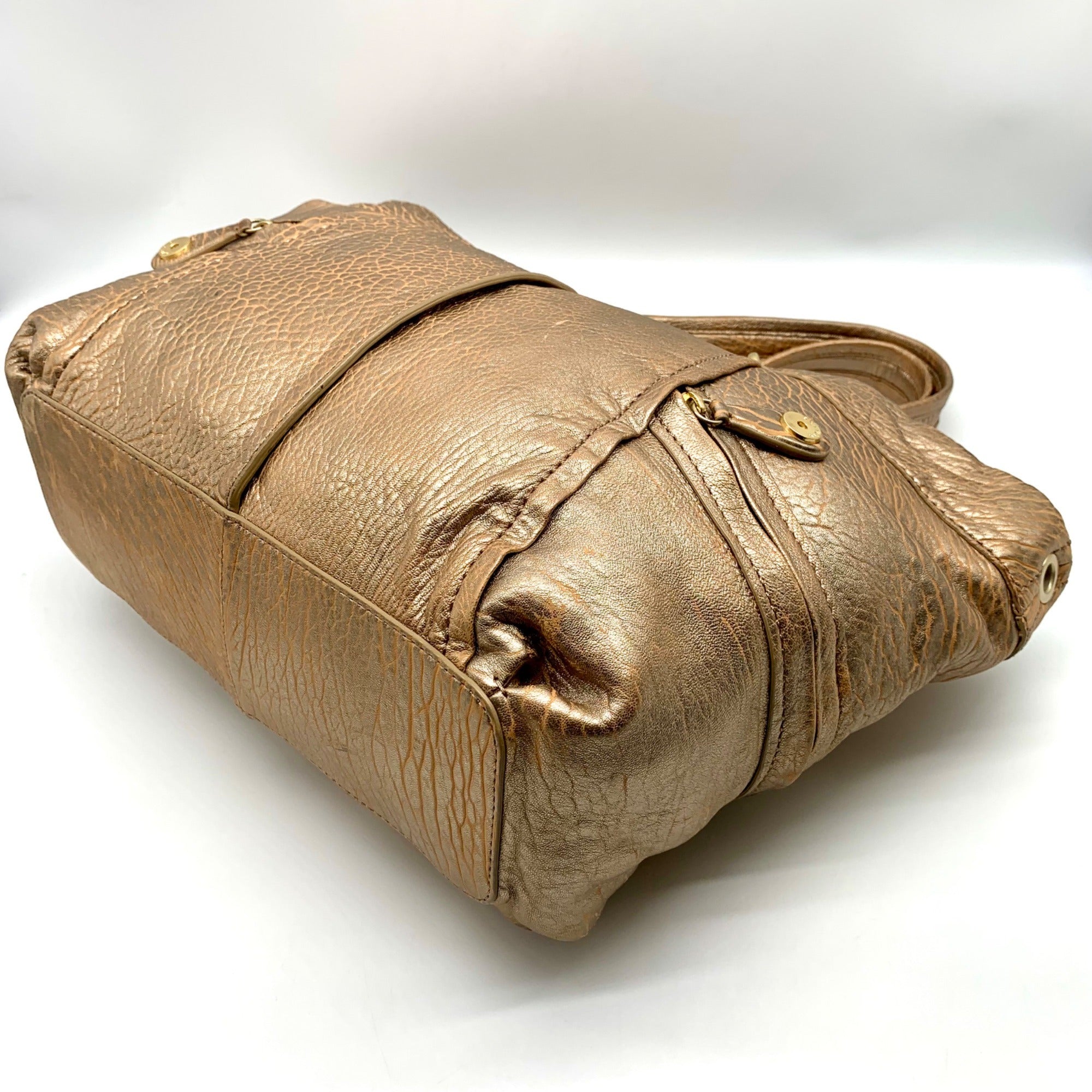 Kipling Metallic Gold Leather Celia Shopper Hobo