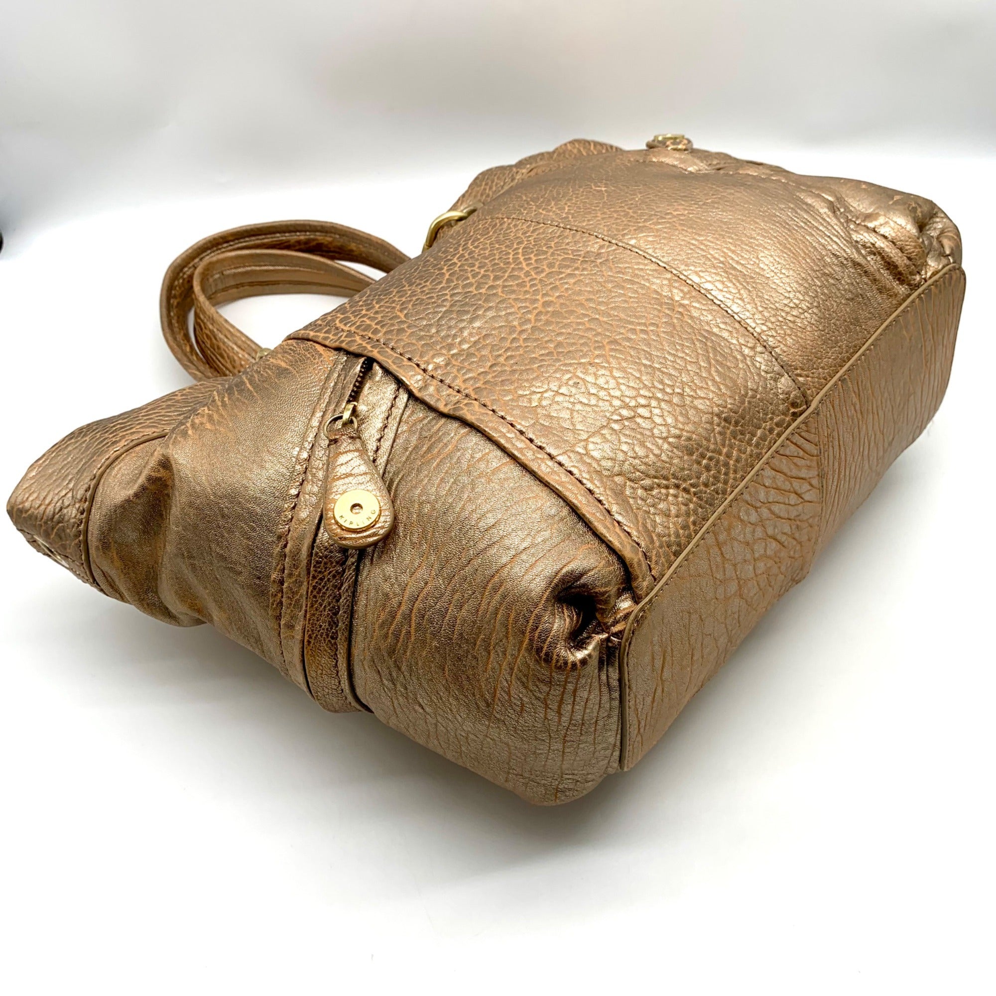 Kipling Metallic Gold Leather Celia Shopper Hobo