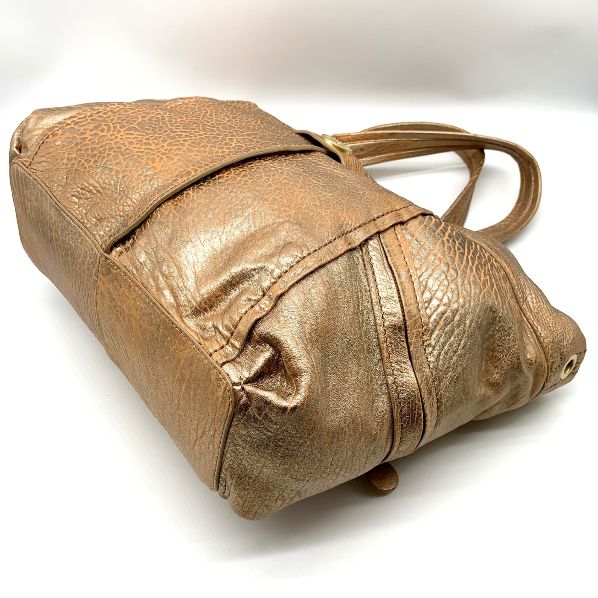 Kipling Metallic Gold Leather Celia Shopper Hobo