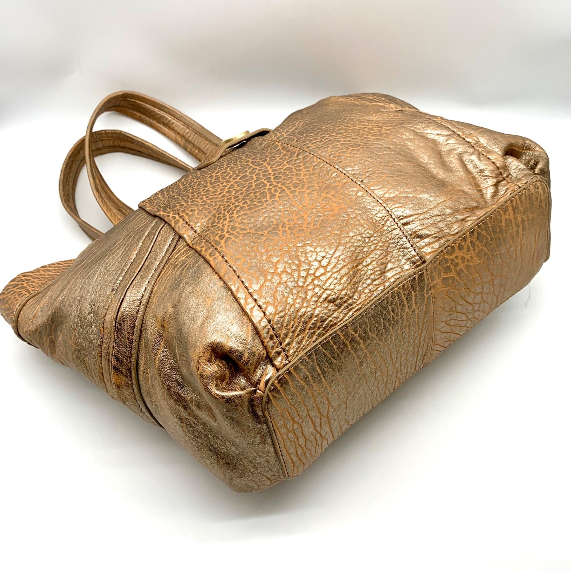 Kipling Metallic Gold Leather Celia Shopper Hobo