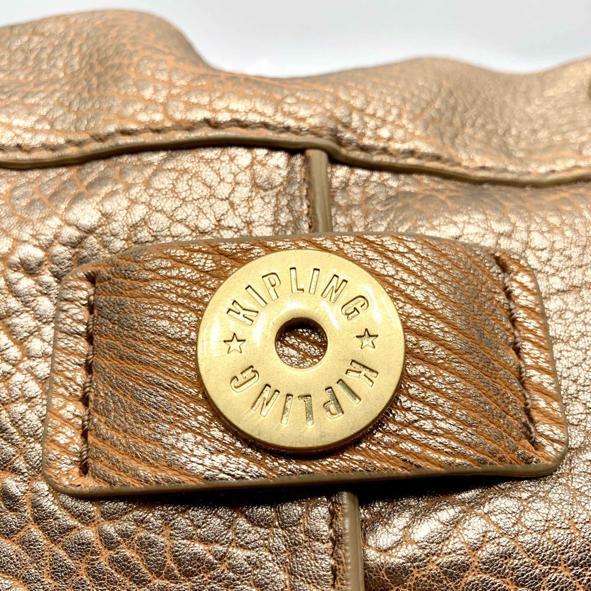 Kipling Metallic Gold Leather Celia Shopper Hobo