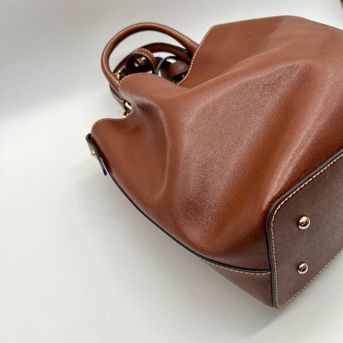 Dooney &amp; Bourke Brown Saffiano Leather Brenna Satchel