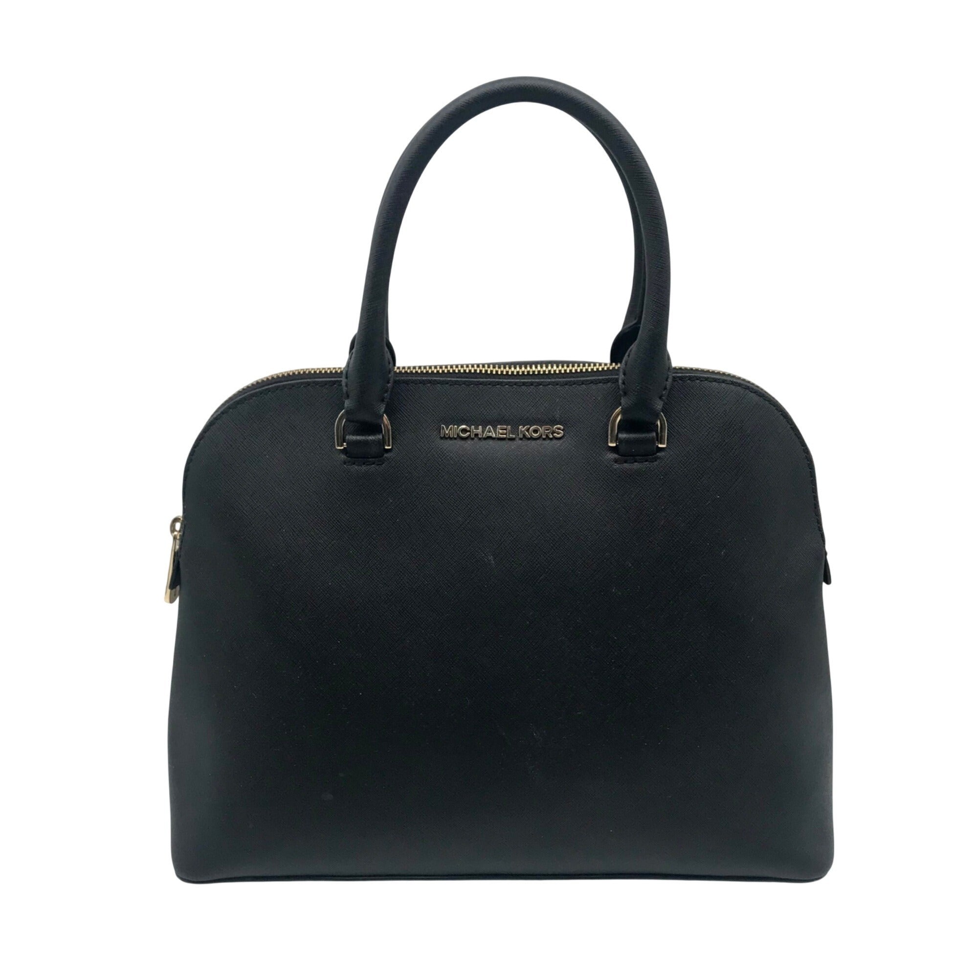 Michael Kors Cindy Black Saffiano Leather Dome Satchel Crossbody