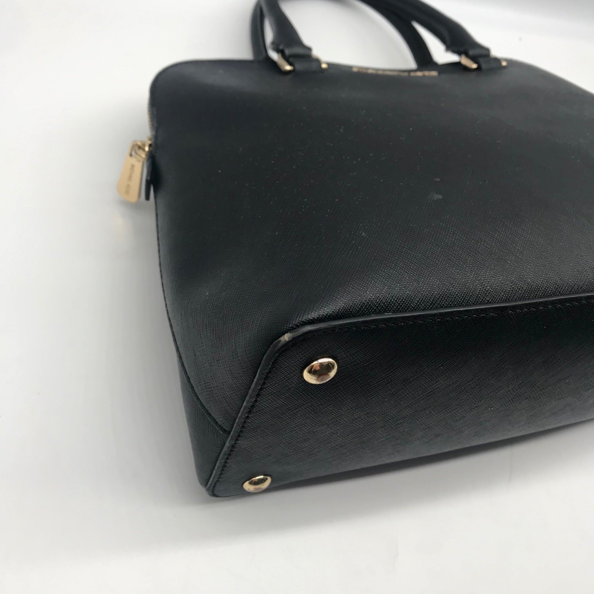 Michael Kors Cindy Black Saffiano Leather Dome Satchel Crossbody