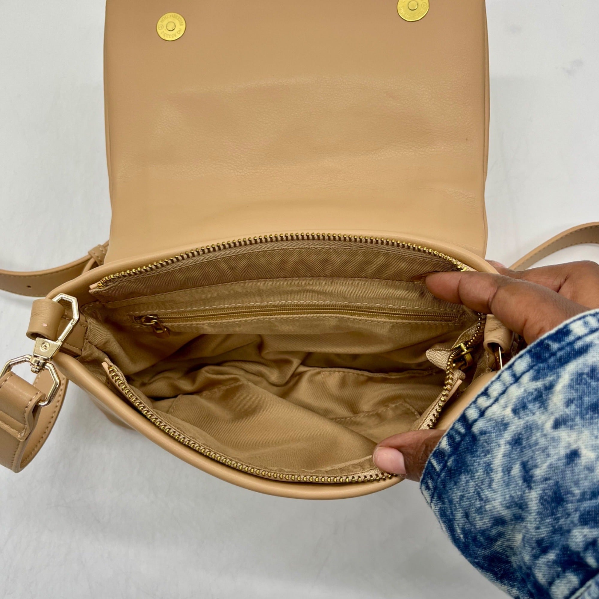 MMS Beige Leather Crossbody Bag