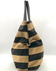 Anthropologie Black & Tan Wool Striped Fuzzy Tote Bag