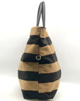 Anthropologie Black & Tan Wool Striped Fuzzy Tote Bag