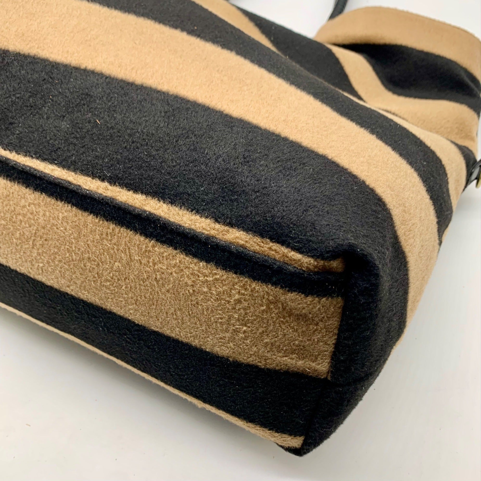 Anthropologie Black &amp; Tan Wool Striped Fuzzy Tote Bag