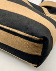 Anthropologie Black & Tan Wool Striped Fuzzy Tote Bag