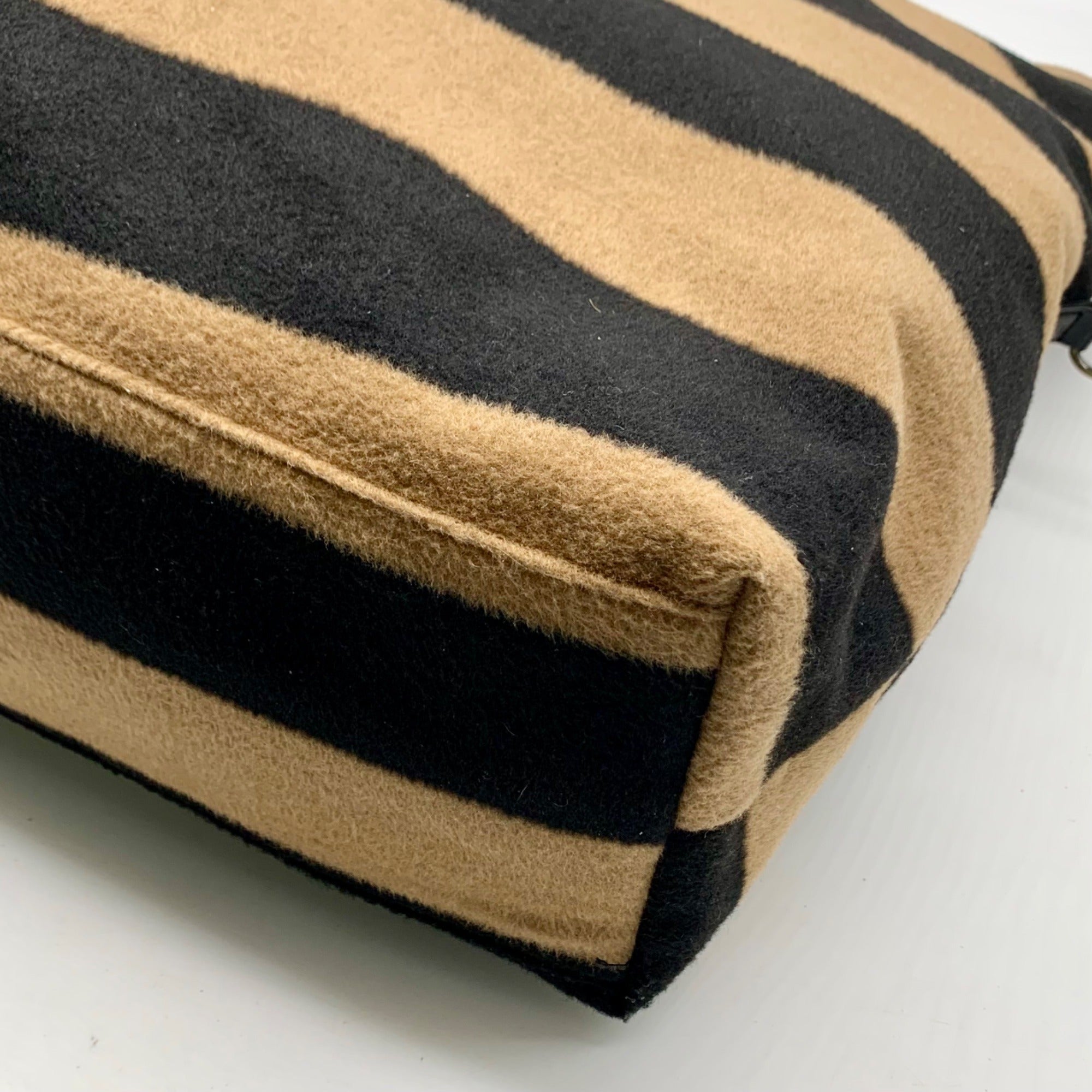 Anthropologie Black &amp; Tan Wool Striped Fuzzy Tote Bag