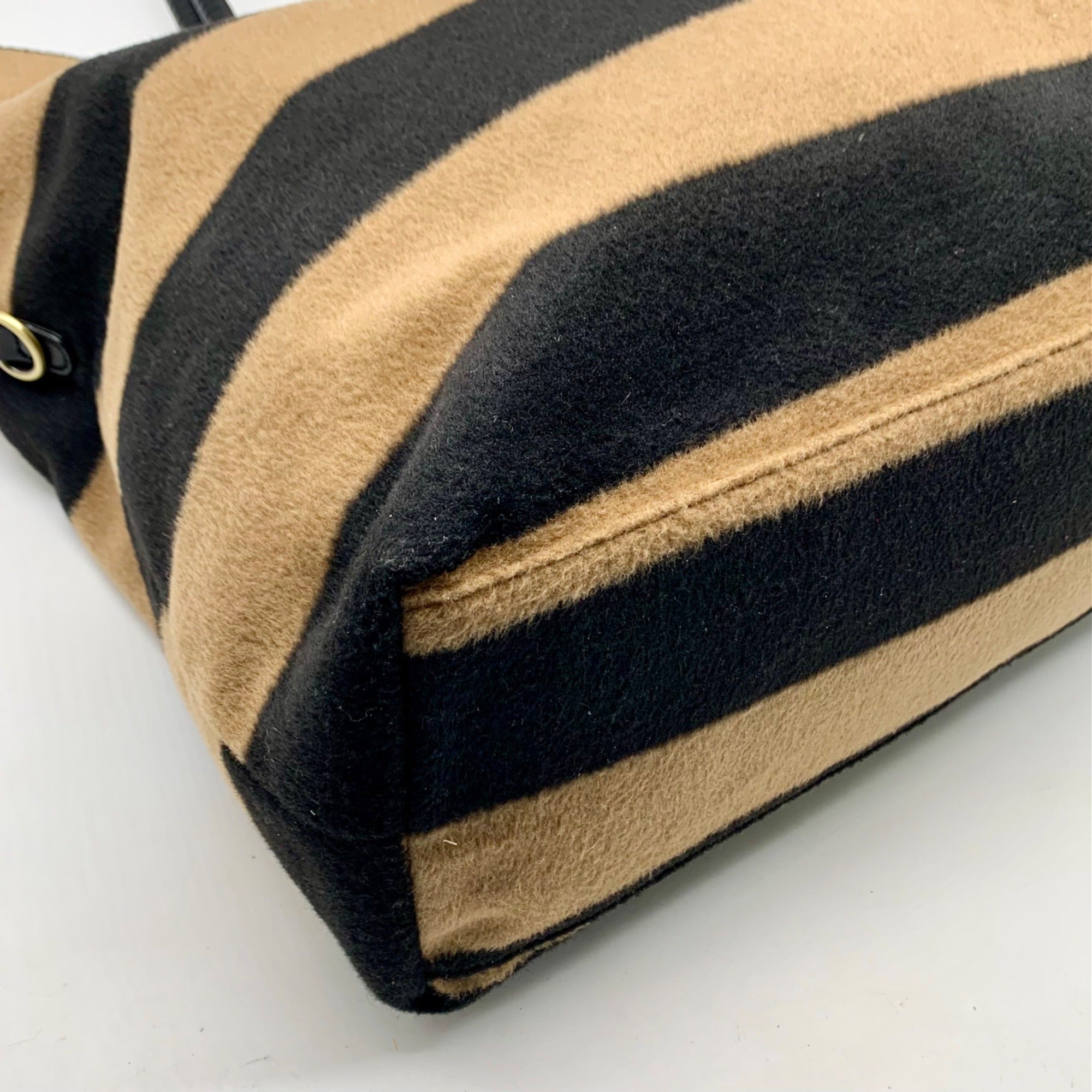 Anthropologie Black &amp; Tan Wool Striped Fuzzy Tote Bag