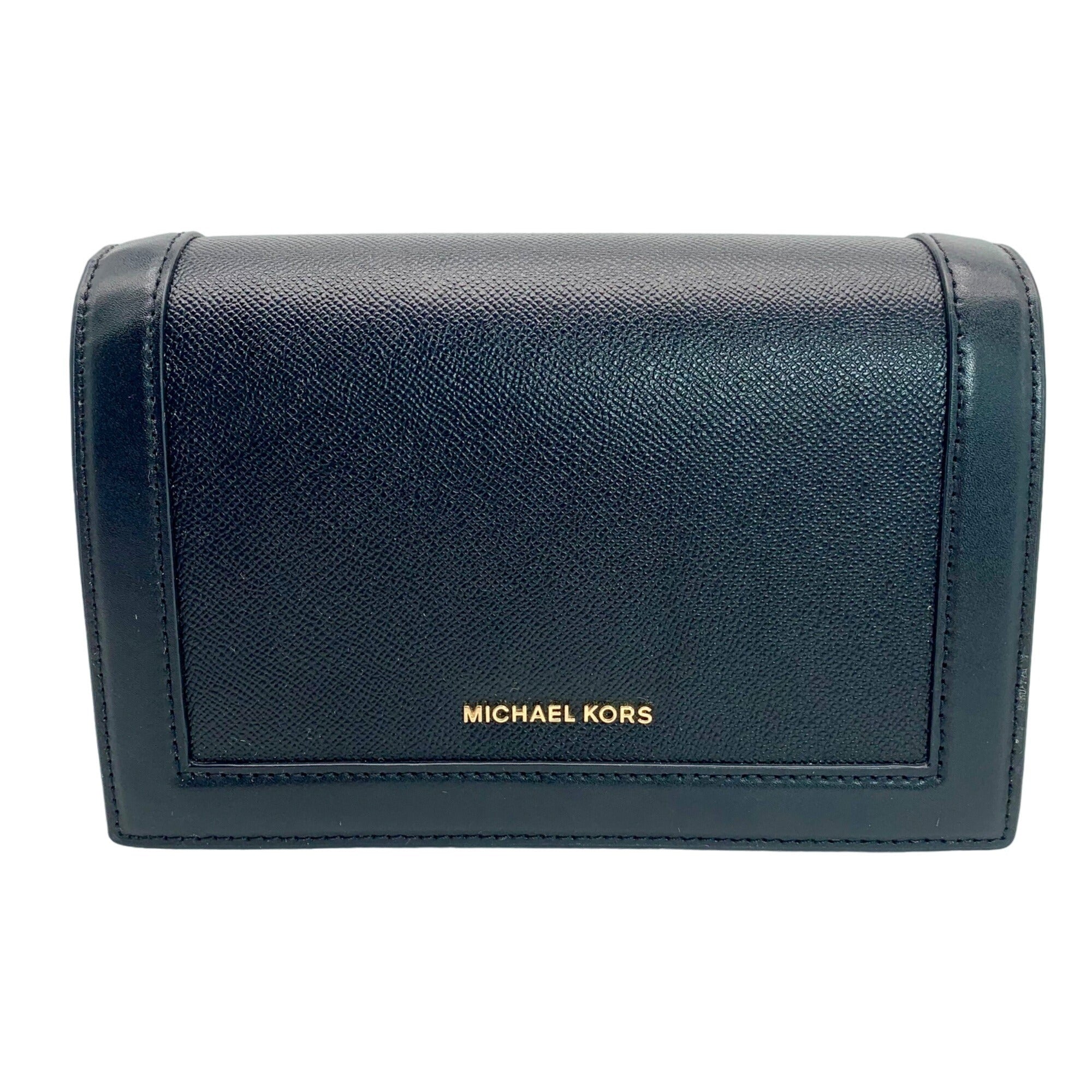 Michael Kors Jet Set Black Leather Full Flap Crossbody Bag